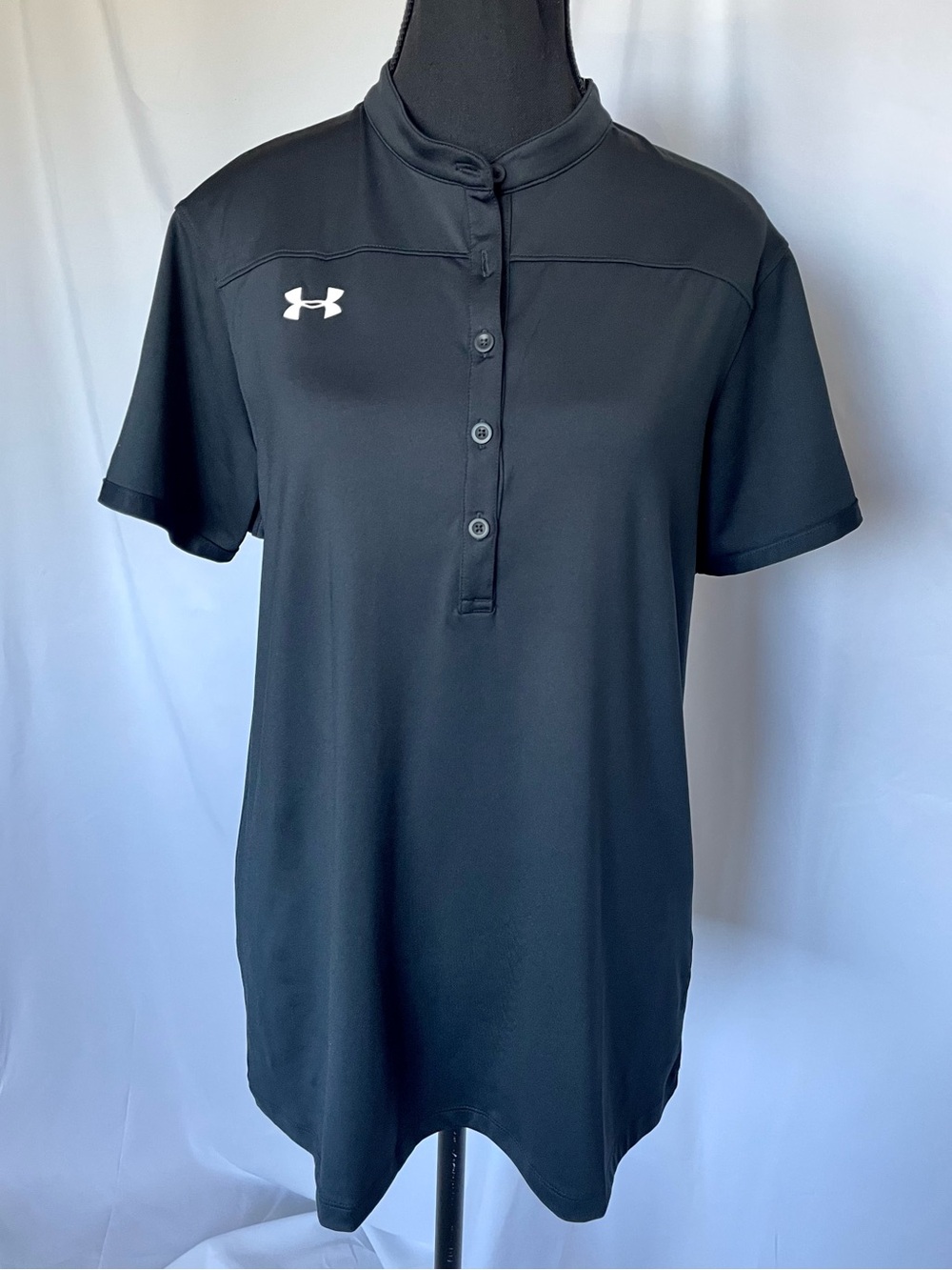 New UA Black Golf Polo Team Drape Button Up Collar Short-Sleeve Tee Women’s Sz L